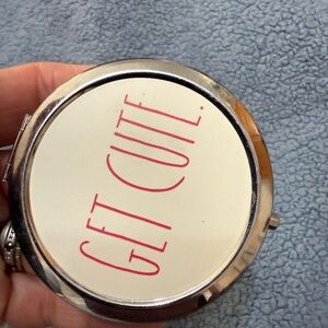Silver Compact Mirror with 'Get Cute' Design